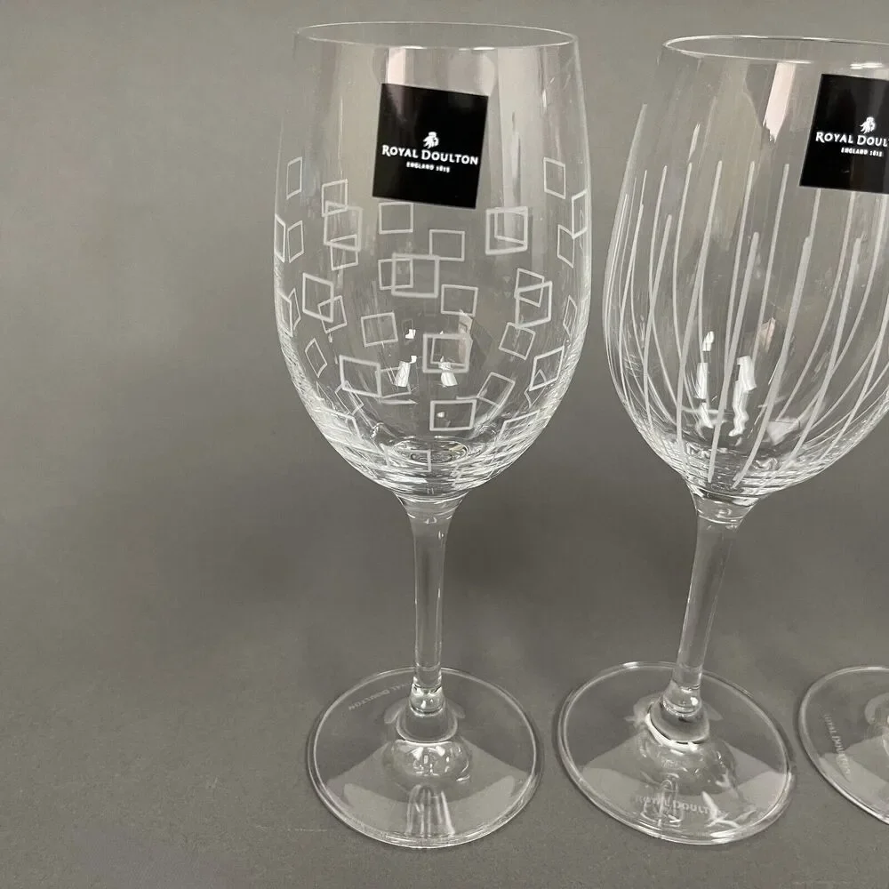 Royal Doulton Cystal Party Wine Glass Glasses‎ Squares Etched Lines Clear - 3